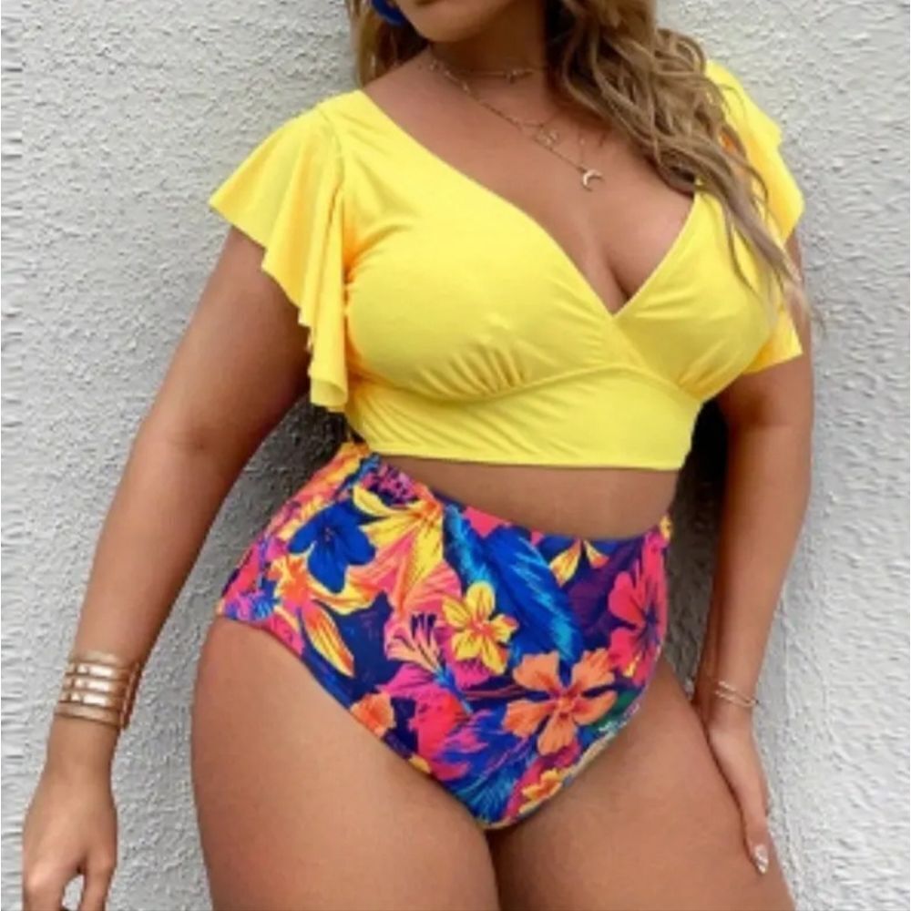 Womens Plus Size Boho Tankini Swimsuit Set